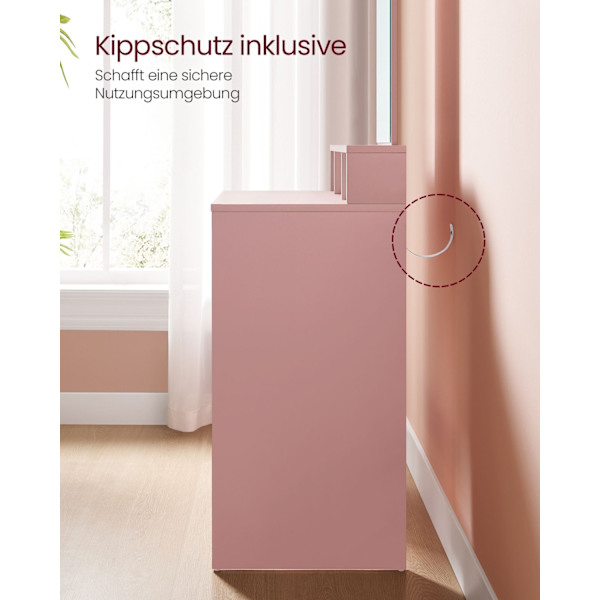 Rootz peilipöytäsetti - Meikkauspöytä - Meikkipöytä - 2 laatikkoa - Pastellinpunainen - 40cm x 60cm x 127cm