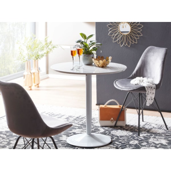 Rootz matbord runt 75x75x74 cm Litet köksbord vitt högblankt - Runt matsalsbord 2 personer - Modernt frukostbord kök - Litet matsalsbord