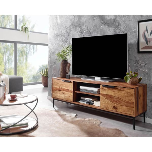 Rootz lowboard massivt sheesham træ 147x51x38 cm tv kommode med to døre - Design tv skab høj - tv stand tv skab moderne - tv kommode stue