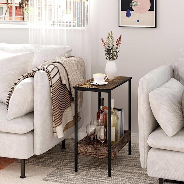 Rootz Metal Sidebord - Træ Sofabord - Kompakt Endebord - Praktisk opbevaringsløsning - 50cm x 55cm x 25cm