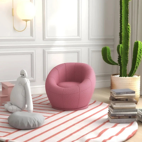 Rootz enkelsoffor - Accentstol - Rund design - Plysch snurrstol - Modern Charm - Massiv träram - Rosa - 60L x 56W x 48H cm