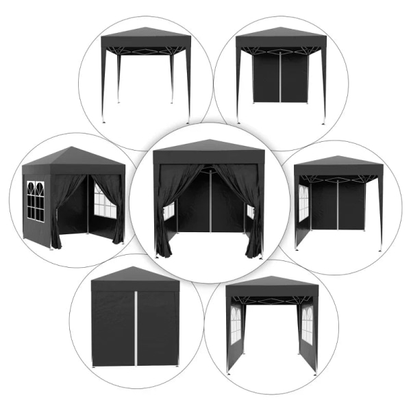 Rootz Folding Gazebo - Öltält - 4 avtagbara sidoväggar - 2 fönster - Metallram - Svart - 2 x 2m