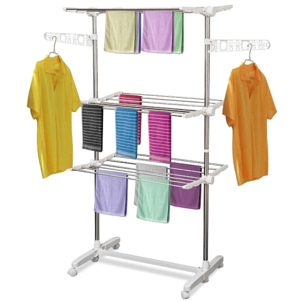 Rootz 3-lags foldbar mobil tøjlufter - Tørretumbler - Tørrestativ - Maksimal alsidighed - Pladsbesparende design - Nem mobilitet - 142L x 55W x 152H c