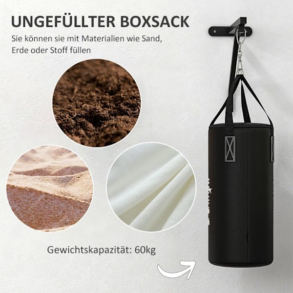 Rootz Boxningssäck Set - Boxningssats - Tung väska - Hängande boxningssäck - Sand/tyg fyllbar - 90cm x 30cm - Väggmonterad - Stålram