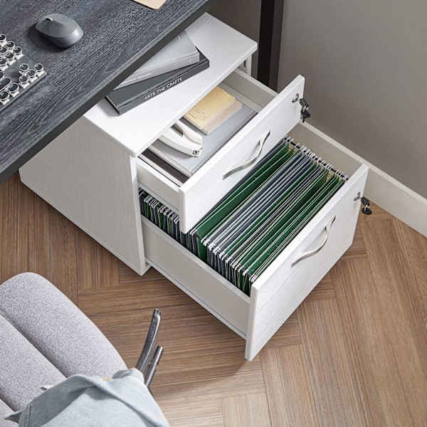 Rootz Låsbar Rullebeholder - Hvidt arkivskab - Opbevaringsskab - Sengebord - Sidebord - 5 hjul - E1 MDF - PVC - 44cm x 40cm x 54,5cm