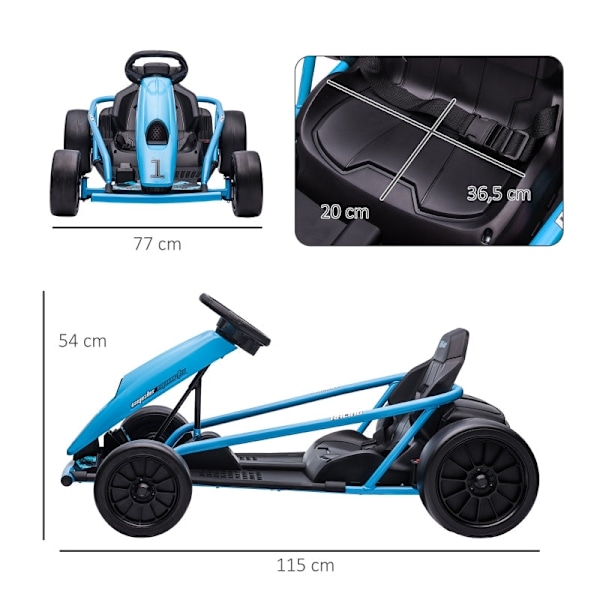 Rootz Electric Drift Go-Kart - sininen - Speedy Drifting - Torvi ja musiikki - Turvallinen ja mukava - 115 cm x 77 cm x 54 cm