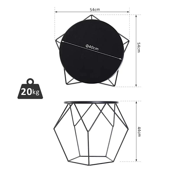 Rootz Hexagonal Side Table - Coffee Table - Nesting Table - Bedside Table -  Living Room - Bedroom - Black - L51 x B51 x H44 cm