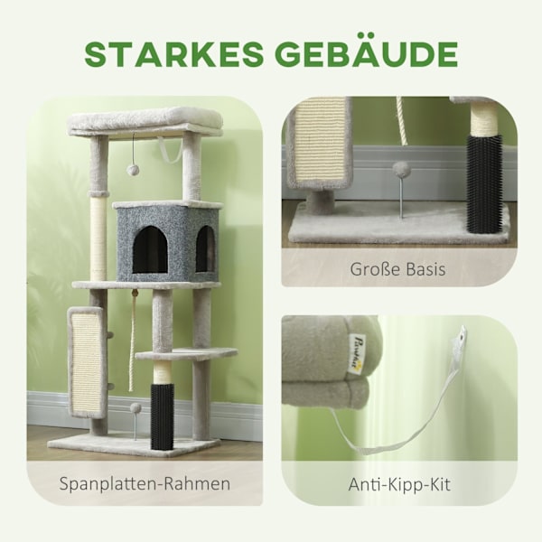 Rootz 52 "Cat Tree - Activity Scratching Post - Play Center - Sisal for Claw Care - 55L X 44W X 132H CM - Grå