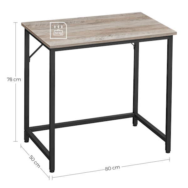 Rootz Greige sort skrivebord - Studiebord - Arbejdsstation - Spånplade og stål - Letvægts - Nem montering - Rummelig - 50 cm x 80 cm x 76 cm