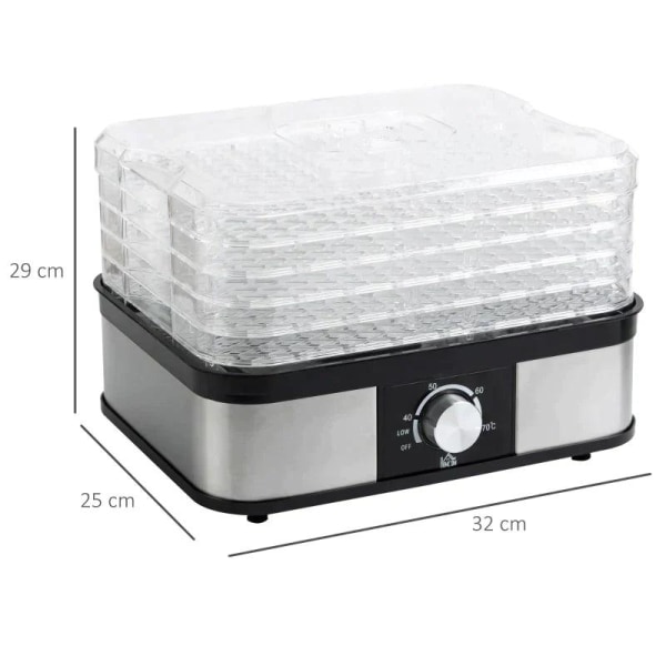 Rootz Dehydrator - Food Dehydrator - 5 Levels Dehydrator - Rostfritt stål/PS/ABS - Silver/Transparent - 32 x 25 x 29cm