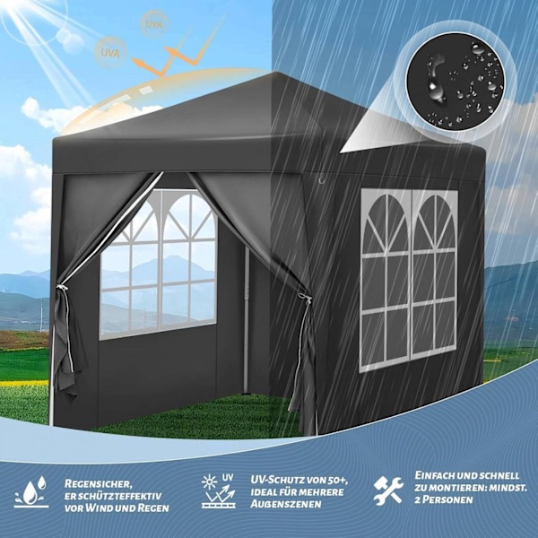 Rootz Garden Gazebo - Utomhustak - Solskydd - UV-skydd - 2m x 2m x 2,4m - Metallram - 210D Oxford-tyg