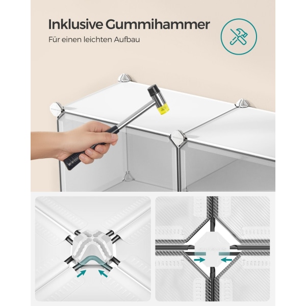 Rootz White 12 Cube Storage Organizer - Garderobsorganisator - Cube Organizer - ABS Plastic Connector - PP Plast Board - Stålram - 32cm x 83cm x 187cm