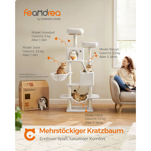 Rootz Cat Skrapstolpe - Kattträd - Skrapare - Spånskiva - Plysch - Sisal - Robust konstruktion - Enkel montering - 55cm x 45cm x 168cm