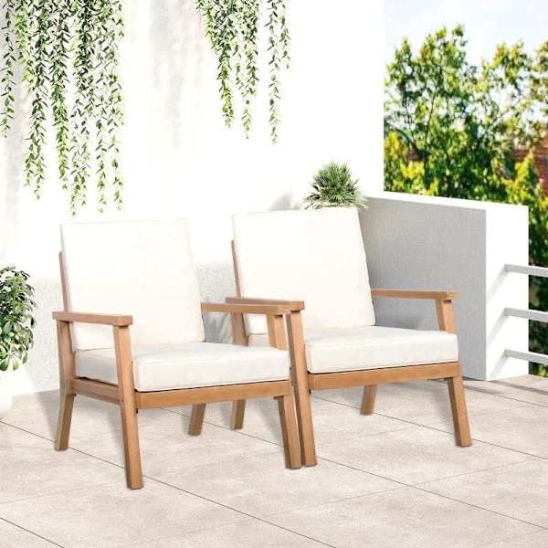 Rootz-nojatuolit - 2 puutarhatuolia - puutarhasohva - istuintyynyillä - puu/polyesteri/vaahtomuovi - ruskea/beige - 66 x 77,5 x 74,5 cm