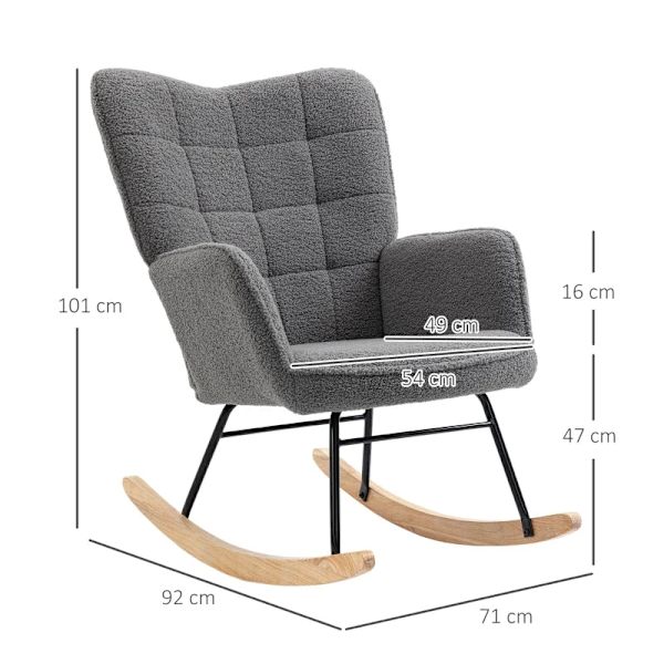 Rootz gungstol - Retro massivt trä - Avkopplande stol - Bokträ - Mjuk stoppning - Elegant design - Stål - Mörkgrå - 71L x 92W x 101H cm