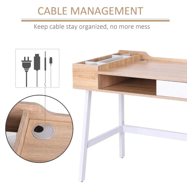 Rootz Skrivebord - Skrivebord - Computerbord - Hvid/Naturlig - 100 cm x 55 cm x 81,5 cm