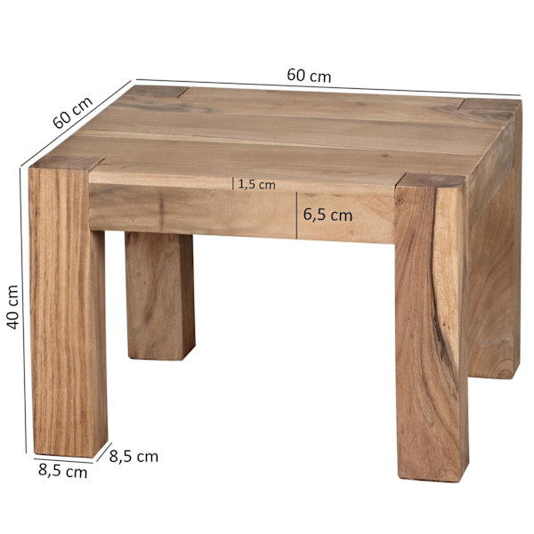 Rootz soffbord massivt trä Acacia 60 cm brett matsalsbord Design brunt bord i lantlig stil natur