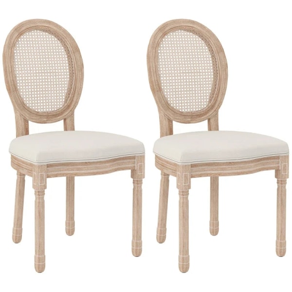 Rootz Sæt med 2 Spisestuestole - Køkkenstole - Vintage Design - Wiener vævet look - Naturlig + Creme - 48cm x 57cm x 96cm