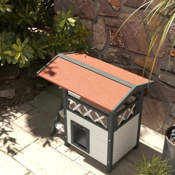 Rootz Cat House - Pet Kennel - Asfalt tak - 2 nivåer 1 stege - G