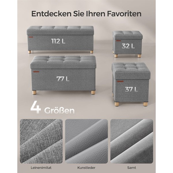 Rootz sæde kisteopbevaring Ottoman - Duegrå - MDF - Imiteret linned - 25D skum - 32 cm x 40 cm x 33,5 cm - 32L Kapacitet