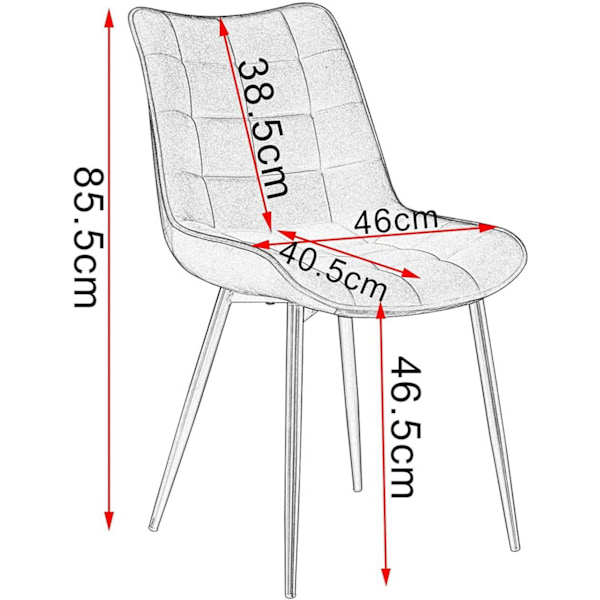 Rootz Set med 4 matstolar - Sammetssits - Metallben - Ergonomisk design - Hållbar och bekväm - Golvskydd - 85,5 cm x 46 x 40,5 cm