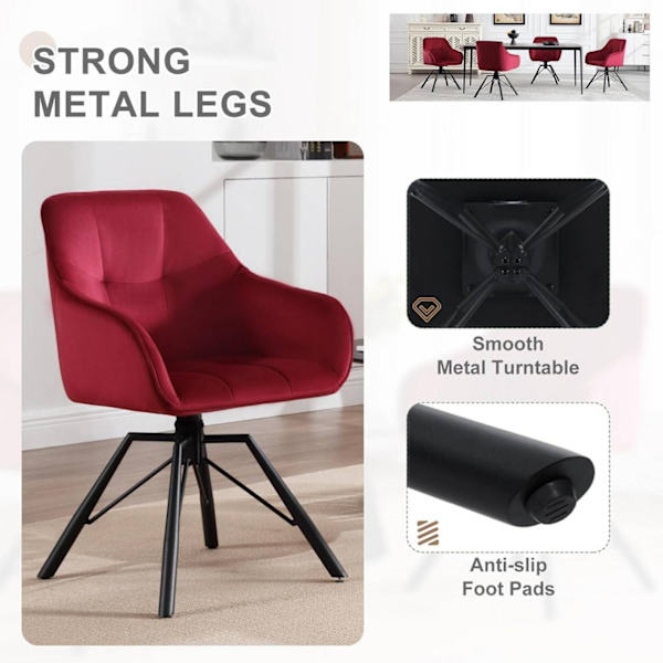 Rootz vridbar matstol - Roterande stol - Ergonomisk stol - 360° vridbar, bekväm design, robust konstruktion - sammet och metall - 58,5 cm x 82,5 cm x