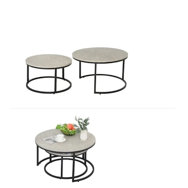 Rootz 2 Sofaborde - Sideborde - Industrielt design - Sengebord - MDF-Metal - Grå-Sort - 78,5 Cm X 78,5 Cm X 46,5 Cm