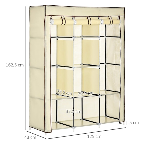 Rootz Fabric Cabinet Storage Solution - Garderobskåp - Klädarrangör - Dammskydd - 125 cm x 43 cm x 162,5 cm