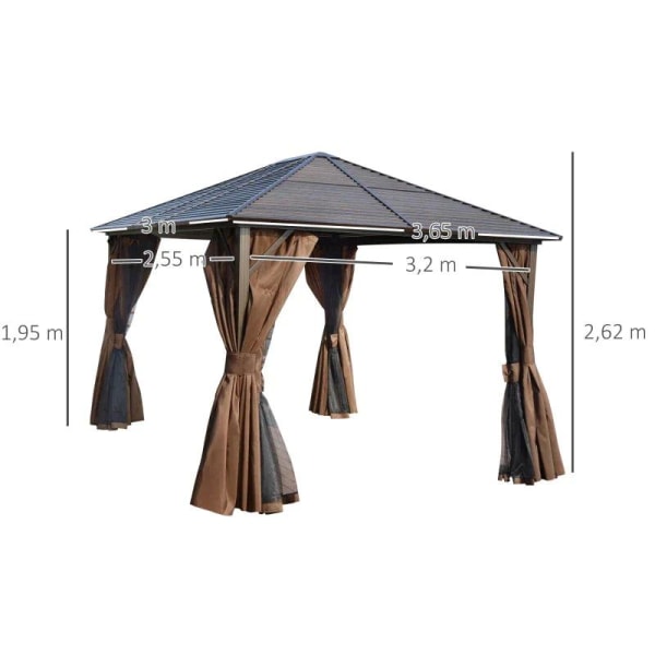 Rootz Havepavillon - Udendørs Gazebo - Pavillon Gazebo - Havepavillon - Pavillon - 300L x 365W x 262H cm