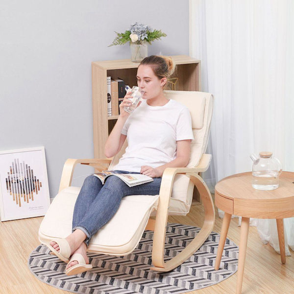 Rootz gungstol - Gungstol i trä - Modern gungstol - Klassisk gungstol - Bekväm gungstol - Gungstol för avkoppling - Beige - 67 x 115 x 91 cm
