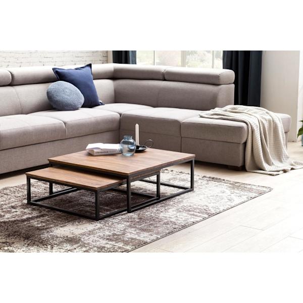 Rootz 2-teilig massivt træ 75 x 75 x 27 cm - Design stuebord Sheesham træ - Stue Loungebord Palisander massiv med metalben