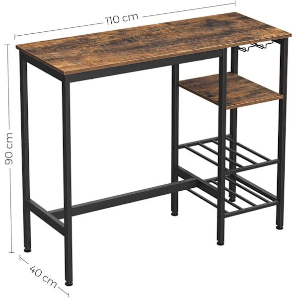 Rootz Bar bord - Vinglasholder - Industriel - Brun / Sort - 110 x 40 x 90 cm (LxBxH)
