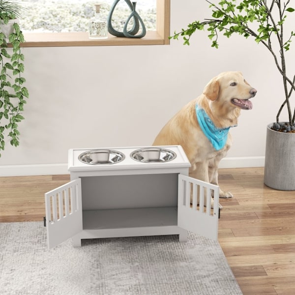 Rootz forhøjede hundeskålesæt - Hævet foder til kæledyr - Justerbar højde - Rustfri stålskåle - Store hunde - 60 cm x 30 cm x 43 cm