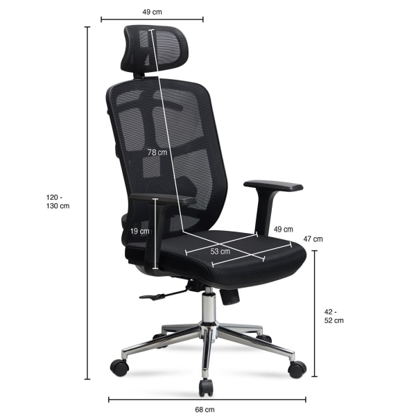 Rootz Modern Swivel Chair - Kontorsstol - Ergonomisk stol - Meshöverdrag - Justerbart svankstöd - 120-130cm x 68cm x 68cm