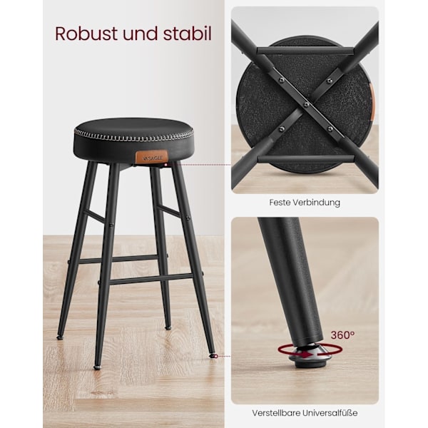 Rootz 2-osaiset baarituolit - Keittiön jakkarat - Tason korkeudet tuolit - Teräsrunko - Erittäin elastinen vaahto - PU-synteettinen nahka - Vaneri - B