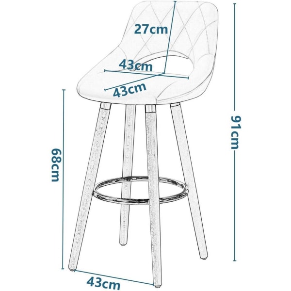 Rootz sæt med 2 barstole - Bordskamler - Køkkenskamler - Komfortable siddepladser - Nem vedligeholdelse - Holdbar bygning - 43 cm x 43 cm x 91 cm