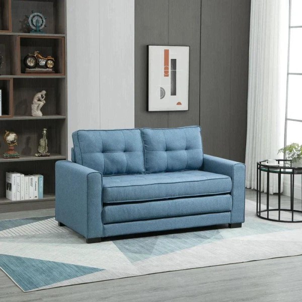 Rootz Bäddsoffa - Hopfällbar soffa - 2-sits Tyg soffa - Soffa - Med sovfunktion - Soffset - Blå -147,5 x 75 x 85 cm