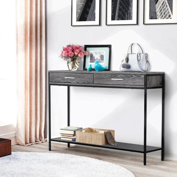 Rootz Console Table - Entrance Table - Side Table - Table - 2 Drawers - Grey - 120 x 30 x 81.5 cm