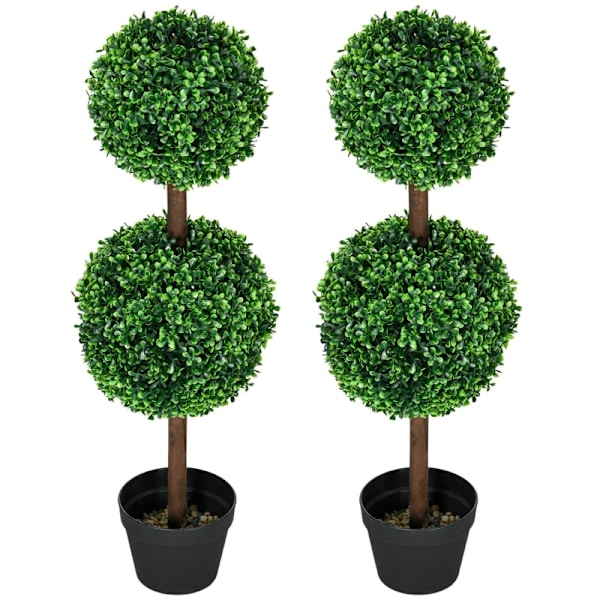 Rootz kunstigt buksbomsæt - Falske planter - Kunstbuske - Ingen vedligeholdelse - 90 cm Højde - Ø20 cm & Ø25 cm Kugleformet fatning - Ø18 x 14 cm Pott