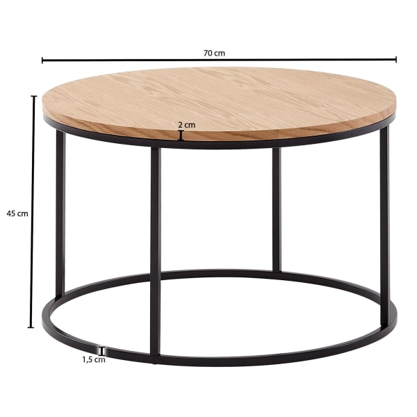 Rootz soffbord 70x70x45 cm soffbord trä - metall vardagsrumsbord ek - Design rumsbord modernt runt - Träbord soffbord - Bord vardagsrum