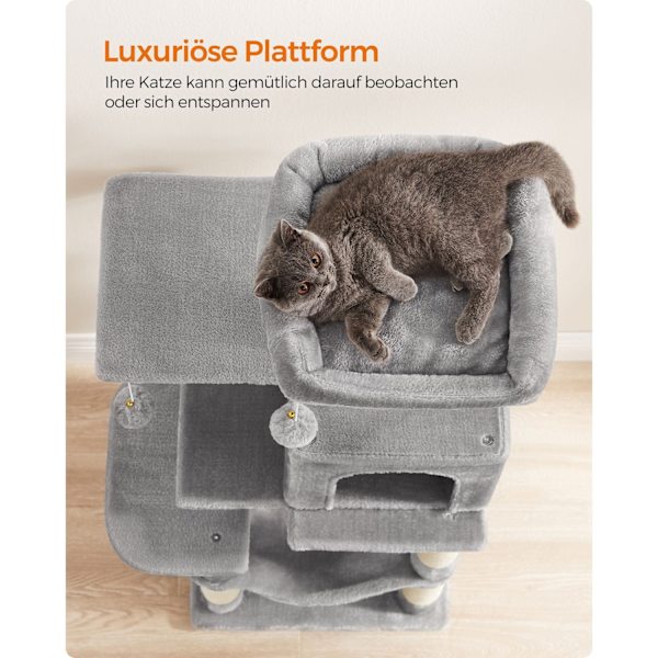 Rootz Cat-skrapstolpe - Kitty-möbler - Kattträd - Spånskiva och plysch - 45 cm x 35 cm x 112 cm - Stöder 40 kg - Idealisk för upp till 4 katter