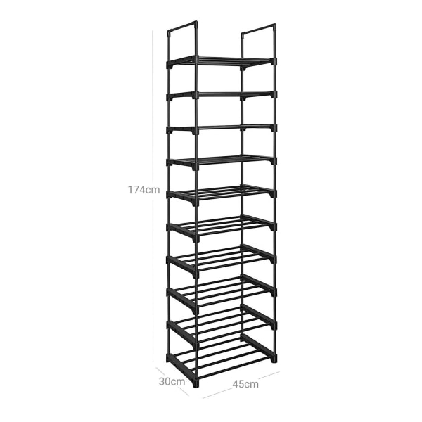 Rootz 10 Hylla Skoställ - Skoorganisator - Skoförvaring - Utrymmesbesparande design - Förstärkta järnrör - Gör det själv-montering - 45cm x 30cm x 174