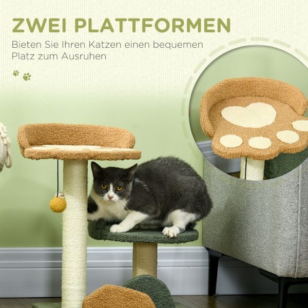 Rootz PawHut Liten skrapstolpe - Cat Scratcher - Feline Play Tower - Ultimate Comfort - Dubbelsängar - Bollleksaker - 43W x 39D x 52H cm