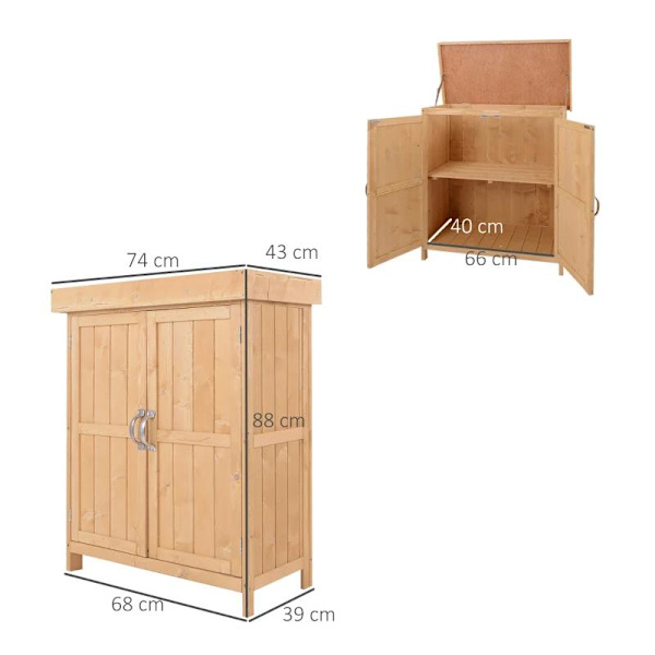 Rootz Trädgårdsförvaring - Verktygsskåp - Verktygsskjul - 2 fack - Granträ - Naturlig - 74 x 43 x 88 cm