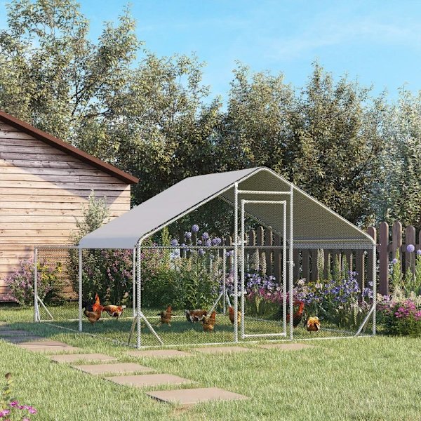 Rootz Bantam Chicken Coop - Väderbeständig - Walk-in Coop - Hönshus med tak - Stål - Silver - 400cm x 300cm x 195cm