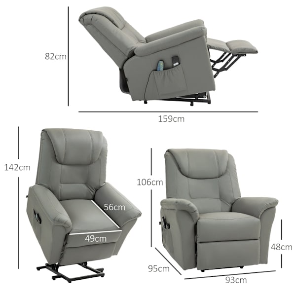 Rootz Elektrisk TV-stol med stigare - Massagefåtölj - Värmefunktion - Ståhjälp - Imiterat läder - 93cm x 95cm x 106cm