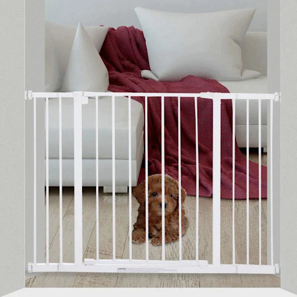 Rootz Pet Safety Gate - Dörrport - Trappport - Hundspärrport - Skyddsdörr - Metall - Vit - 76-107 x 76 cm