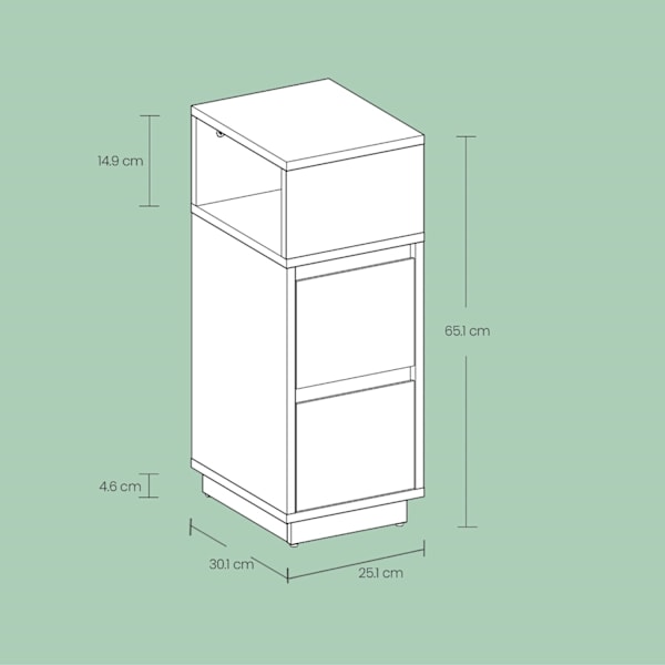 Rootz Bedside Bord - Smal sidebord - 2 skuffe natbord - Rumbesparende design - 30,1 cm x 25,1 cm x 65,1 cm
