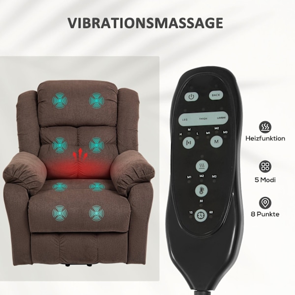 Rootz stand -up hvilestol - Massagestol - Opvarmet stol - Hyggelig komfort - 92W x 102d x 104h cm - Brun fløjls finish