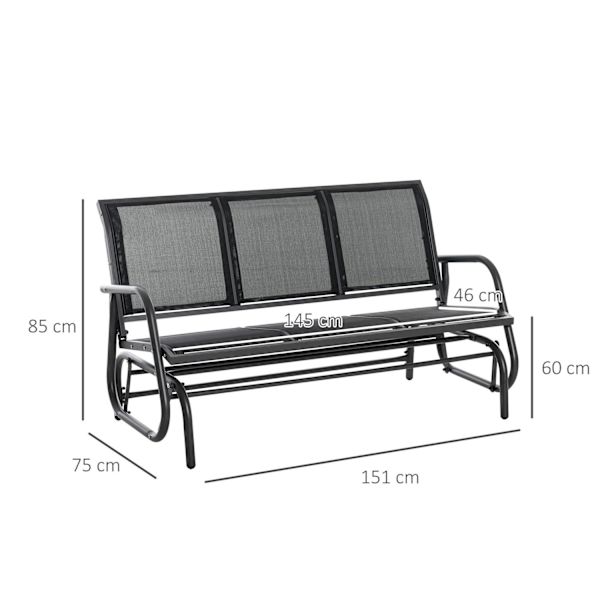Nancy's Centerville Schommelbank - 3-Zits Tuinbank - Parkbank - Metaal - Sort - 151 x 75 x 85 cm